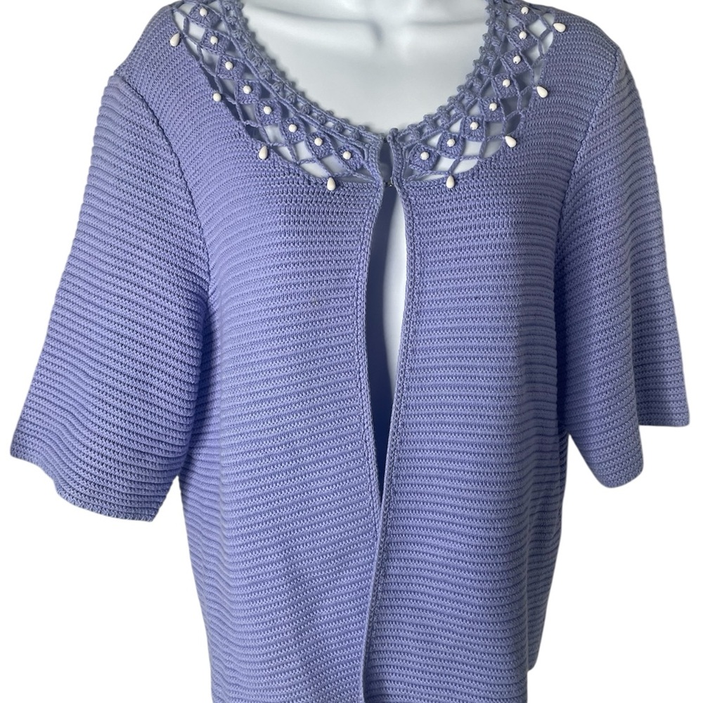 Josephine Women's Lavender Short-Sleeve Knit Sweater with Decorative Neckline XL